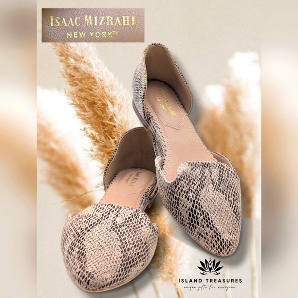 Isaac Mizrahi Shoes Flats Size 6.5 Faux Snake Pattern Cream/Black Women's - Picture 1 of 16